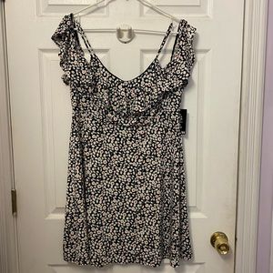 Black and white flower cold shoulder dress